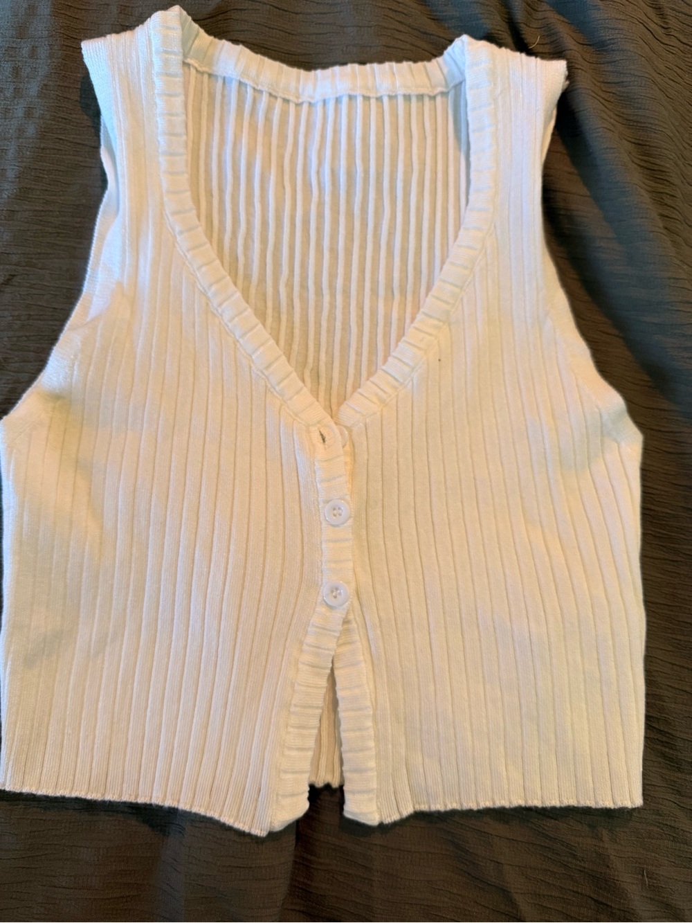Cropped White Ribbed Button Front Knit Tank